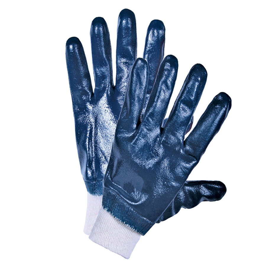 Перчатки с полным нитриловым покрытием синие манжет резинка